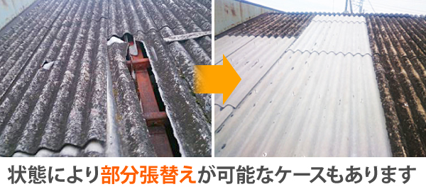 大波スレート屋根　部分補修